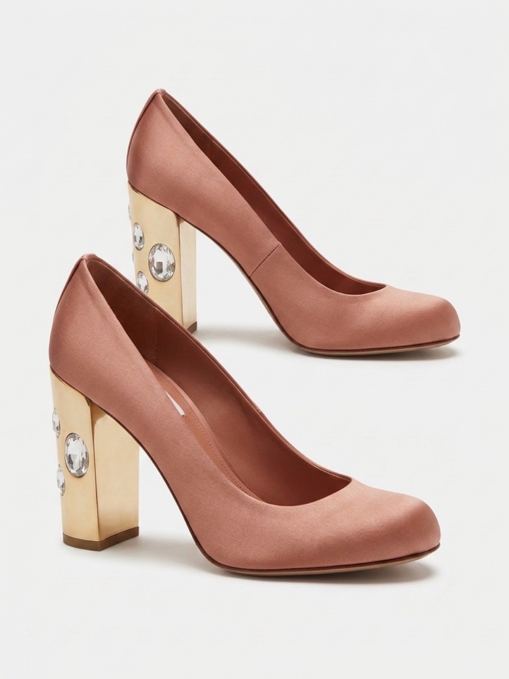 Tory Burch Elegant Rose Satin Gem-Embellished Block Heel Pumps